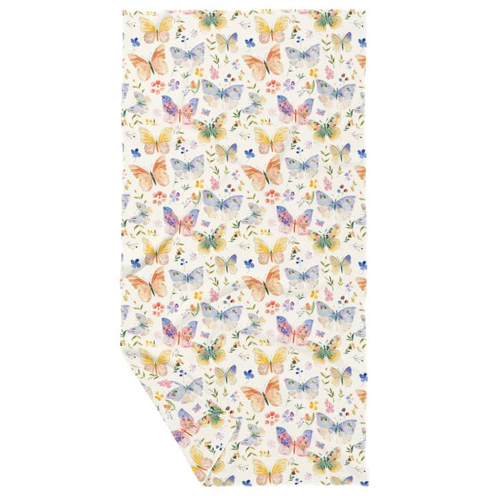 Torchon gaufré double face avec papillons aquarelle pour la vente par June Apothicarie