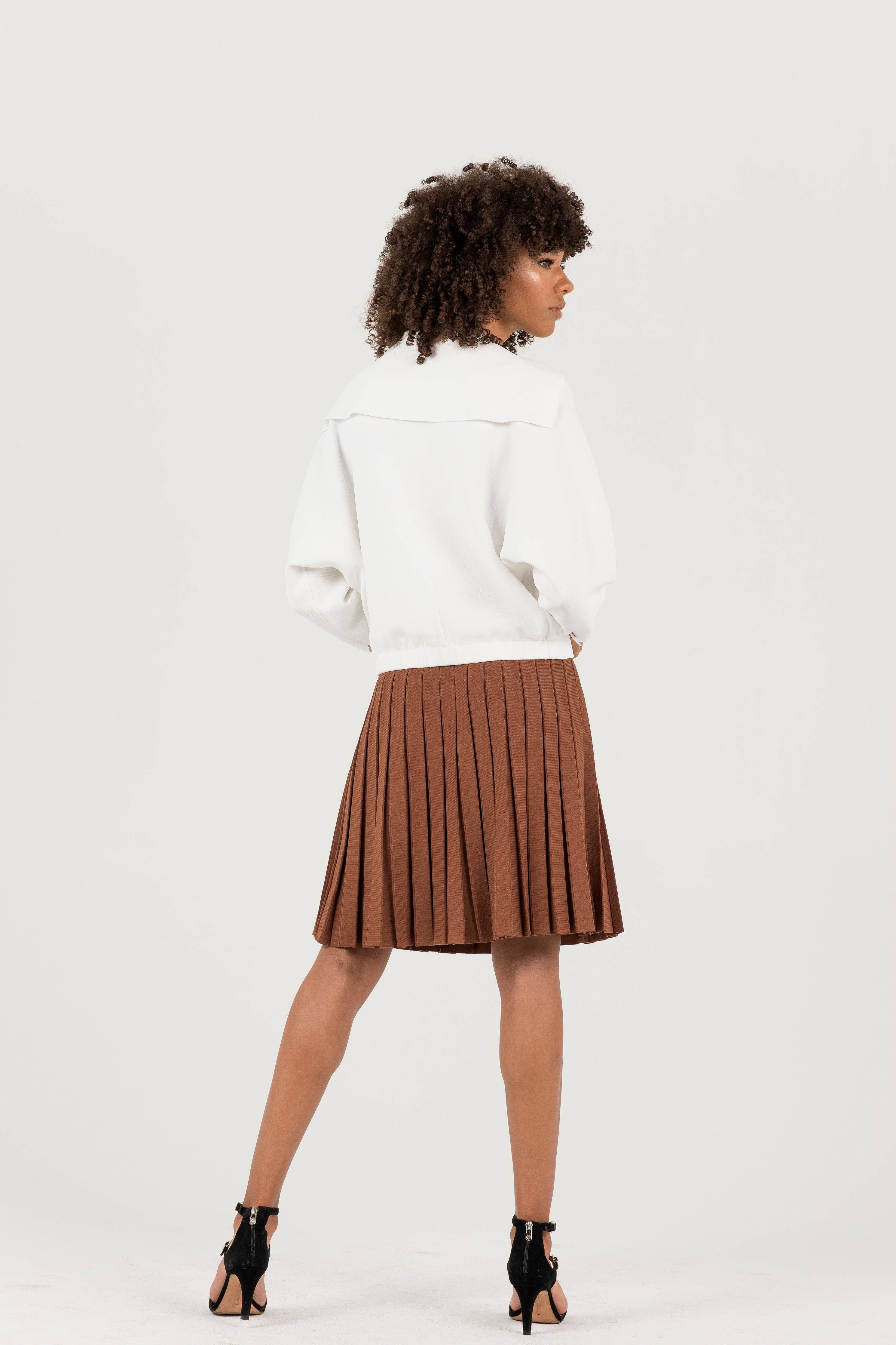 Charlotte Box Pleat Skirt In Cocoa for wholesale on Faire1
