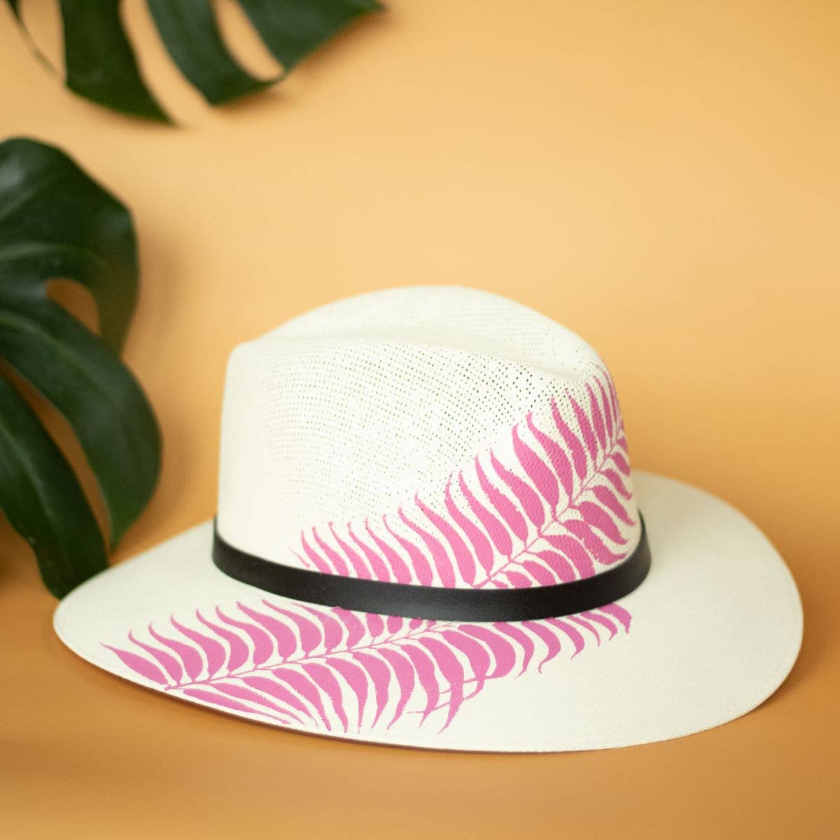 Origin Mexico - Wholesale Straw Hat - Women's - Itzel Hand Painted Resort Hat - Pink and Tan 3