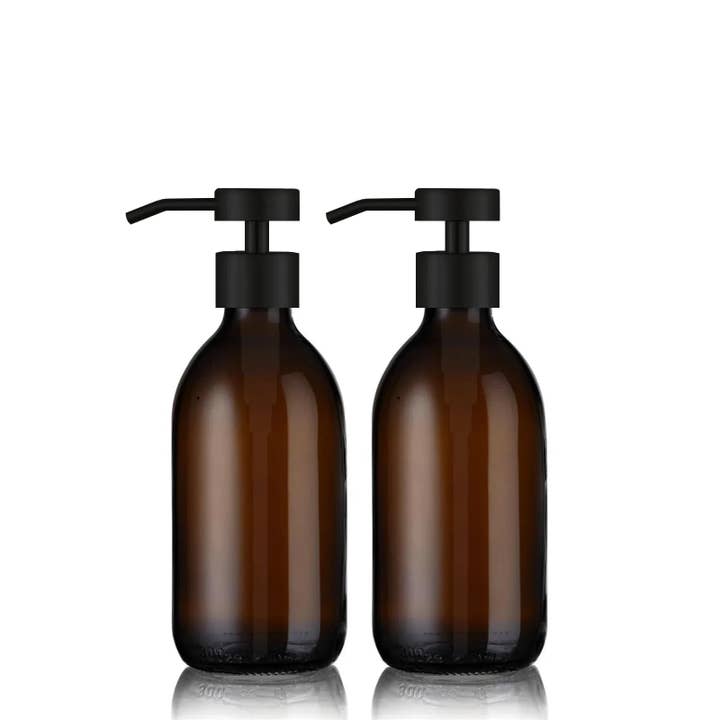 Little Pots - Wholesale Soap Dispenser - Amber glass soap dispenser duo – Stainless steel pump1