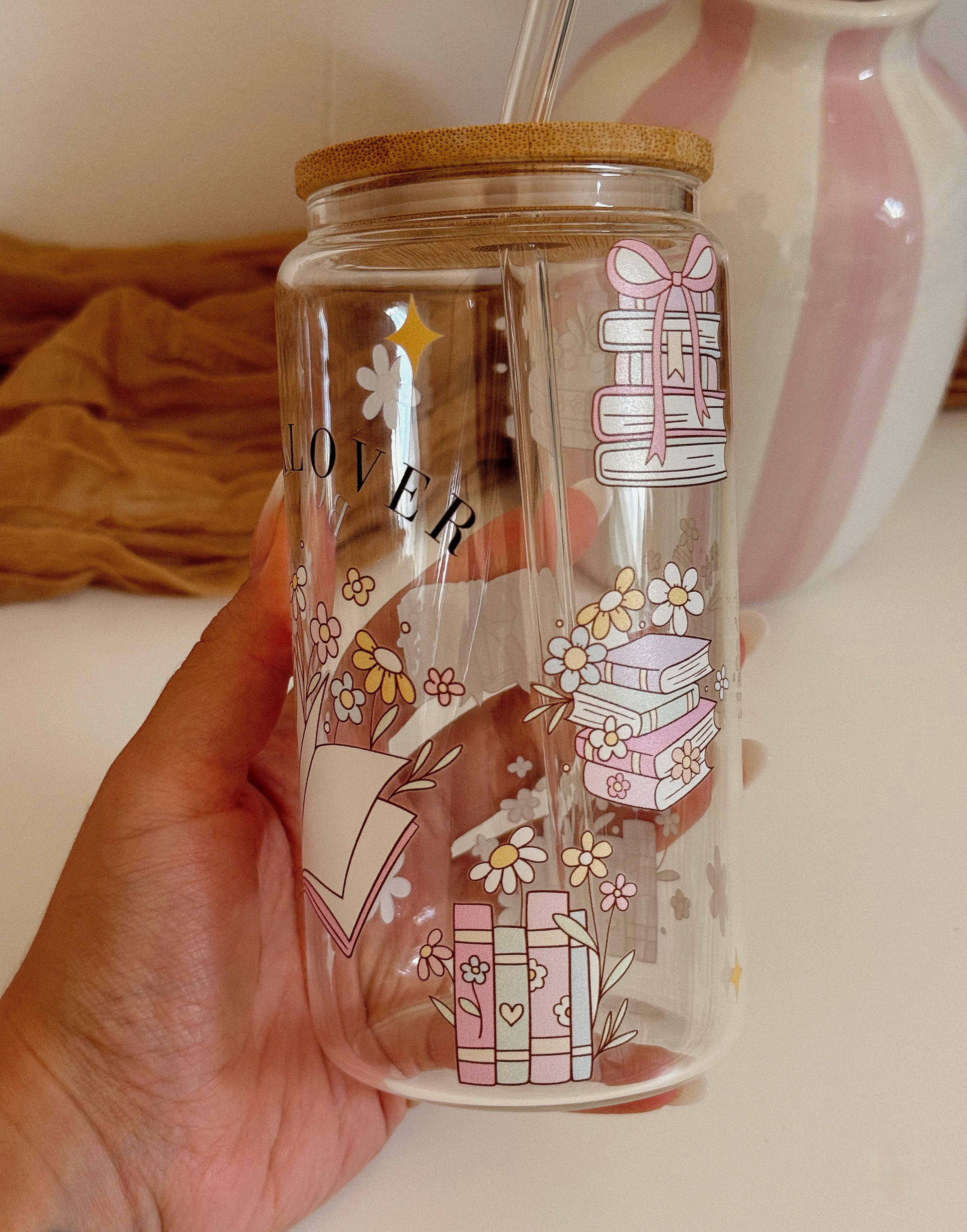 the cute cloud - Wholesale Drinking Glass/Cup - Glass Tumbler Book Lover Dishwasher Safe 550ml + Lid & Straw2