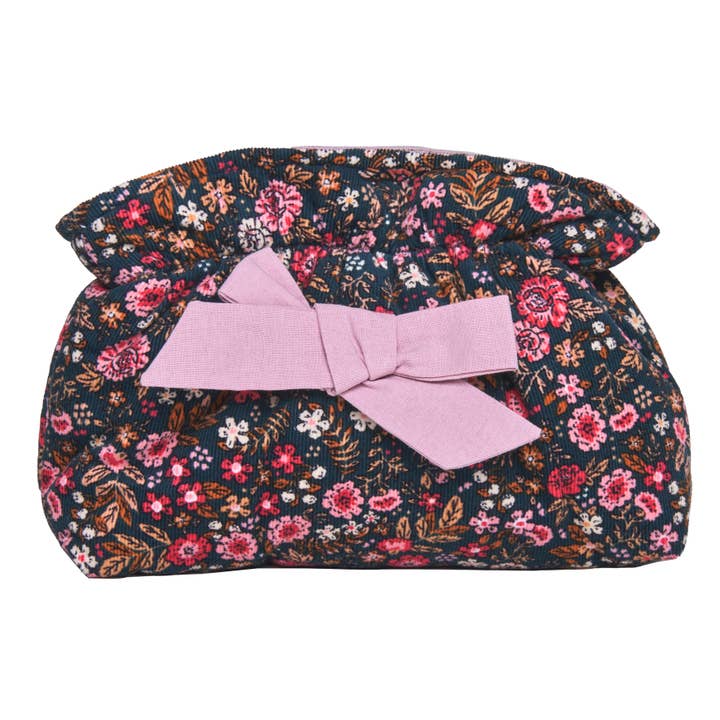 Fluwelen make-uptasje met strik - seventies kleine bloemen voor wholesale door Poule House