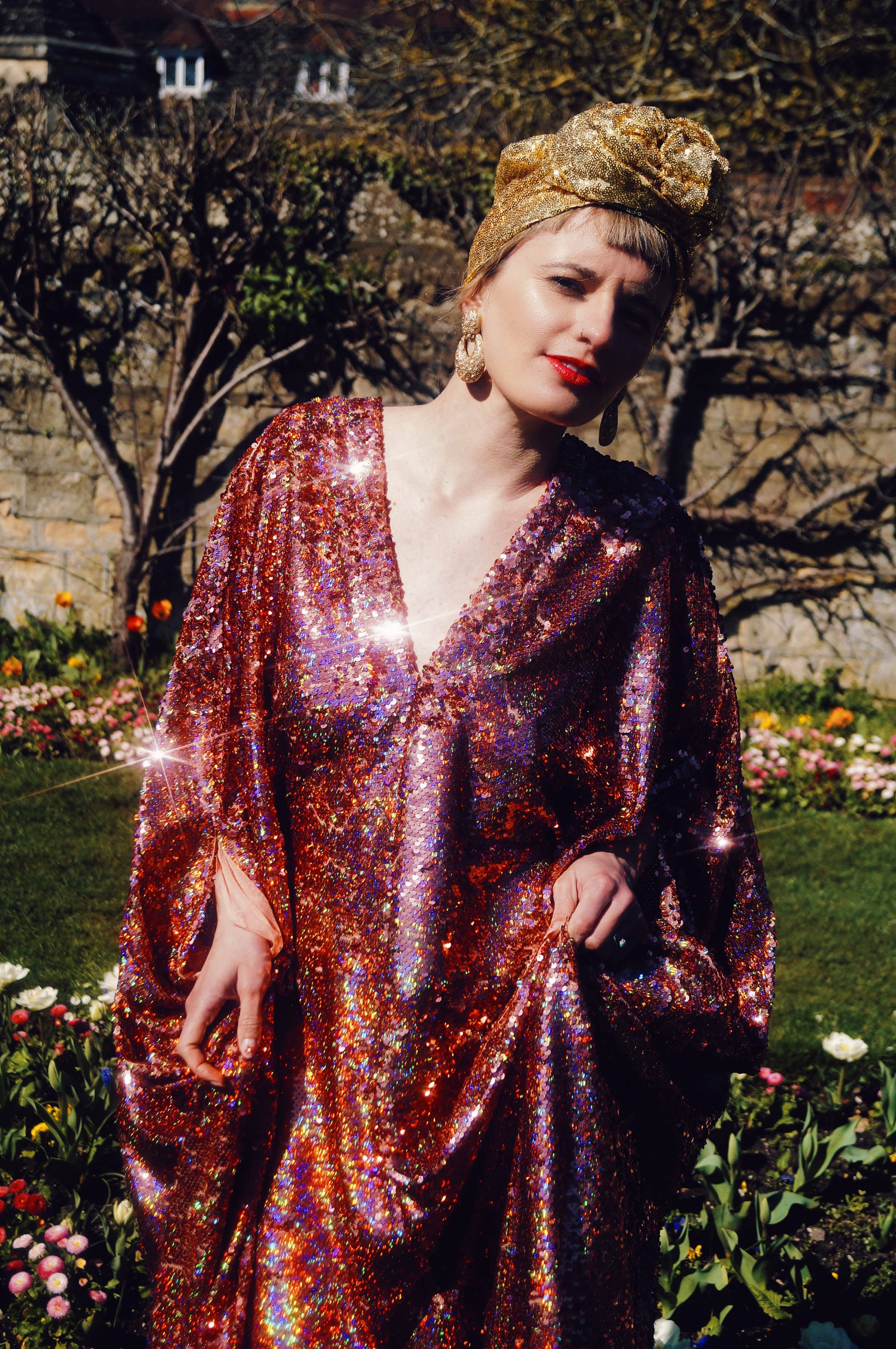 Fumbalinas – wholesale Kaftan – Women's – Rose Gold Holographic Sequin V-neck Kaftan Gown27