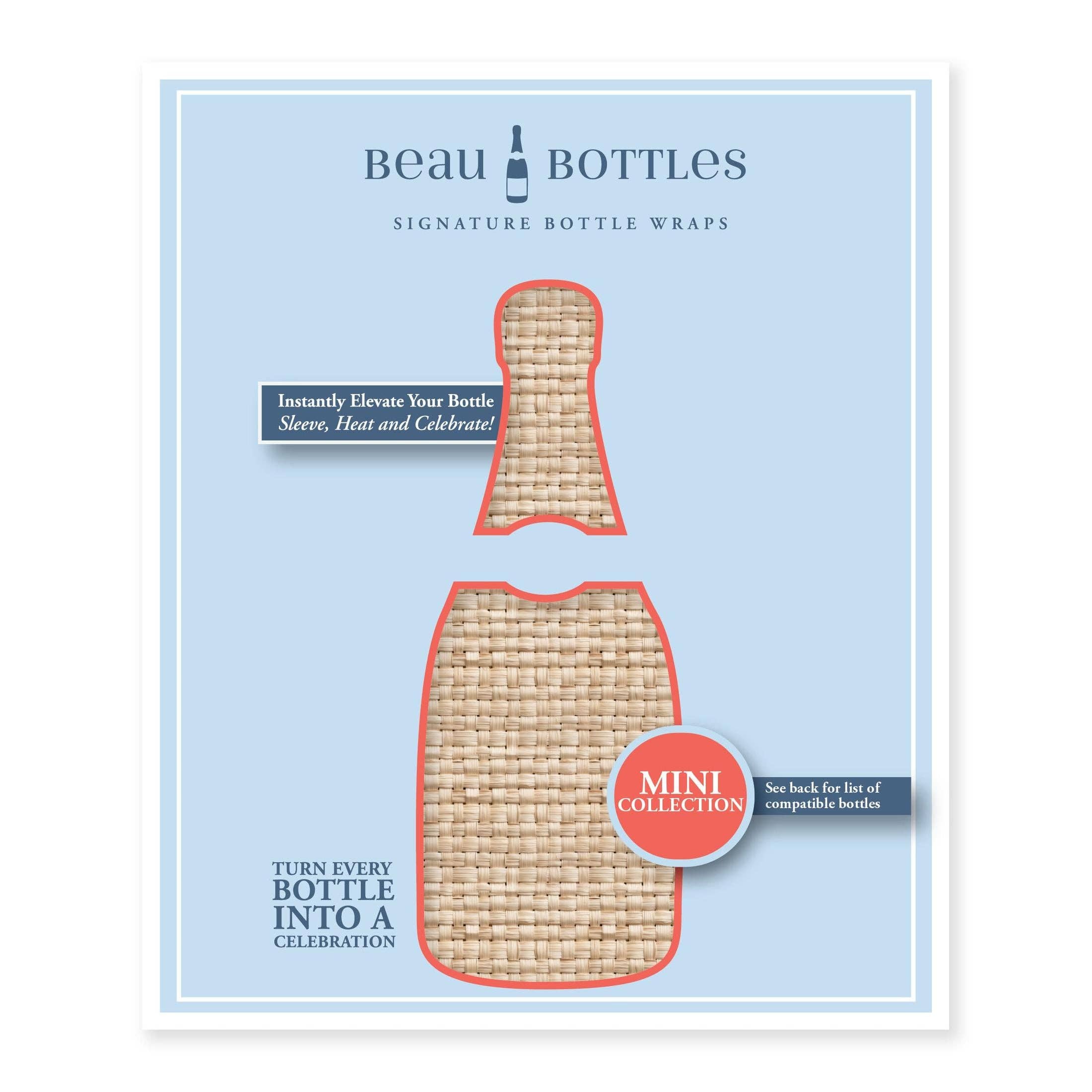 Beau Bottles – wholesale Wine gift bag – Beau Bottles Honey Rattan Weave - MINI Prosecco Collection - Six Pack5