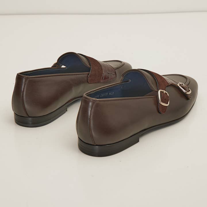 Men's Leather Double Monk Strap Shoes - Brown for wholesale on Faire
