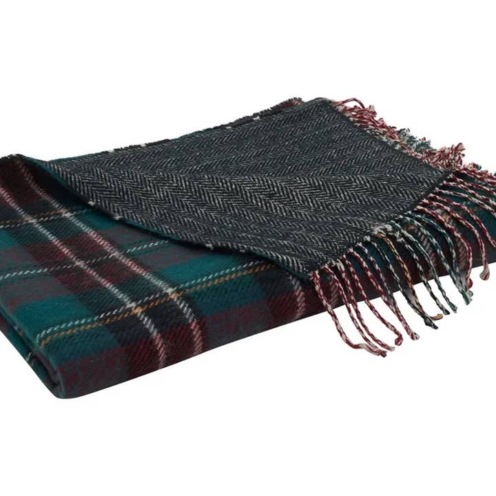 Fennco Styles - Wholesale Throw Blanket - Classic Green Plaid Reversible Throw Blanket with Fringe