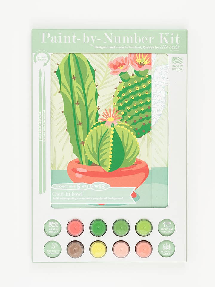 Cacti in Bowl Paint-by-Number Kit for wholesale by Elle Crée (She Creates)