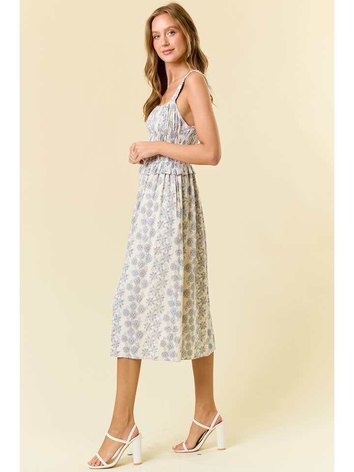 NAVY Linen Blend Square Neck Midi Dress W/ Side Pocket - 27945D for wholesale on Faire