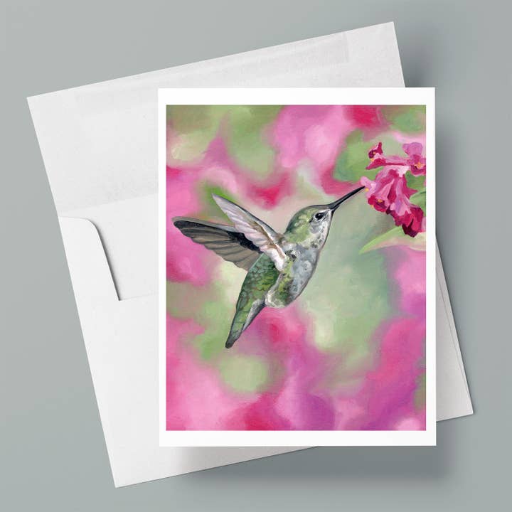 Hummingbird in Pink | Blank Greeting Card for wholesale by Kasey Melissa Art
