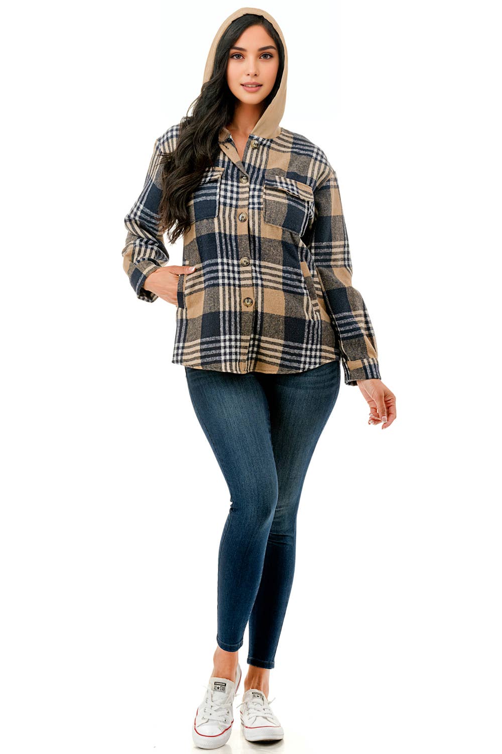 Color 5 – Casaco camiseiro – Mulher por atacado – Casaco de flanela xadrez de tamanho grande com capuz e bolsos 7