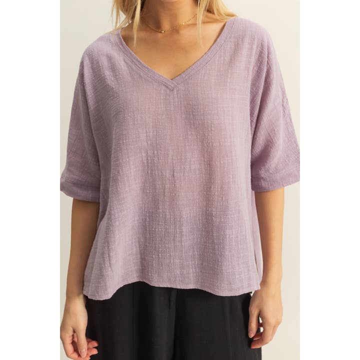 HYFVE - Wholesale Shirt - Women's - HF25E033-V-Neck Oversized Semi-Sheer Cotton Top
