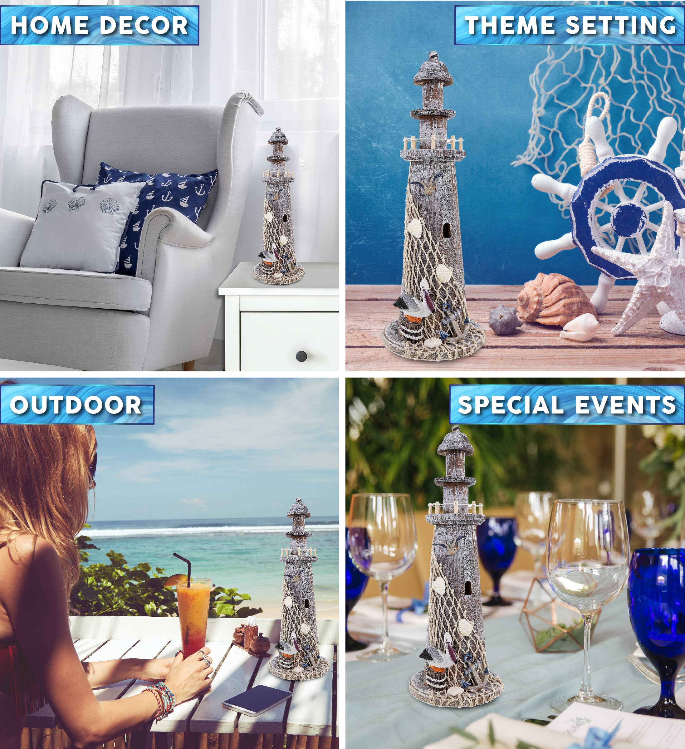 Cota Global - Wholesale Decorative Figurine - Nautical - Brown Wooden Lighthouse - Large2