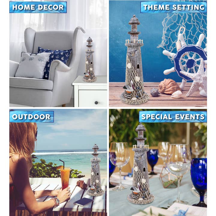 Cota Global - Wholesale Decorative Figurine - Nautical - Brown Wooden Lighthouse - Large2