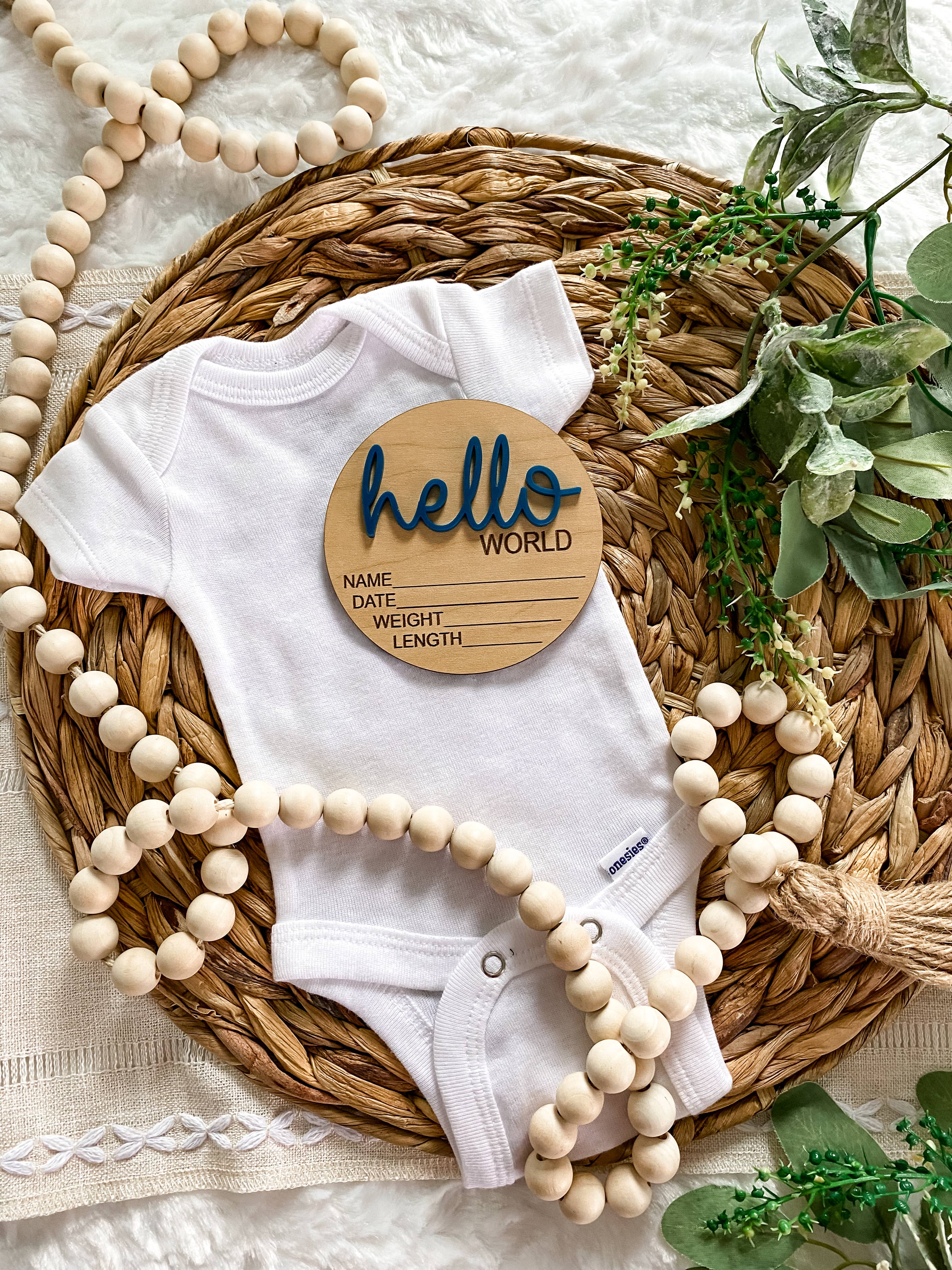 Claire and Bella - Wholesale Milestone Art/Keepsake - Kids & Baby - Hello World Birth Stat Announcement Wood Disc - Layered 3D8