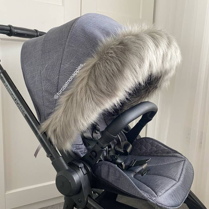 Universal lyxig grå päls barnvagn huva trim för wholesale av Fur coat no nappies U.K. ltd