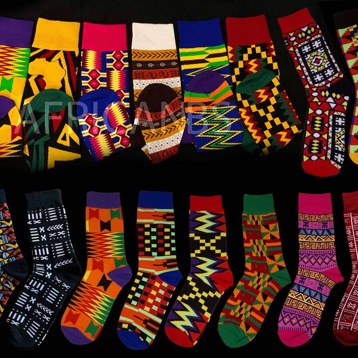 AfricanFabs - Wholesale Socks - Unisex - 5 pairs - African socks / Afro socks / African print socks - Yellow Africa3