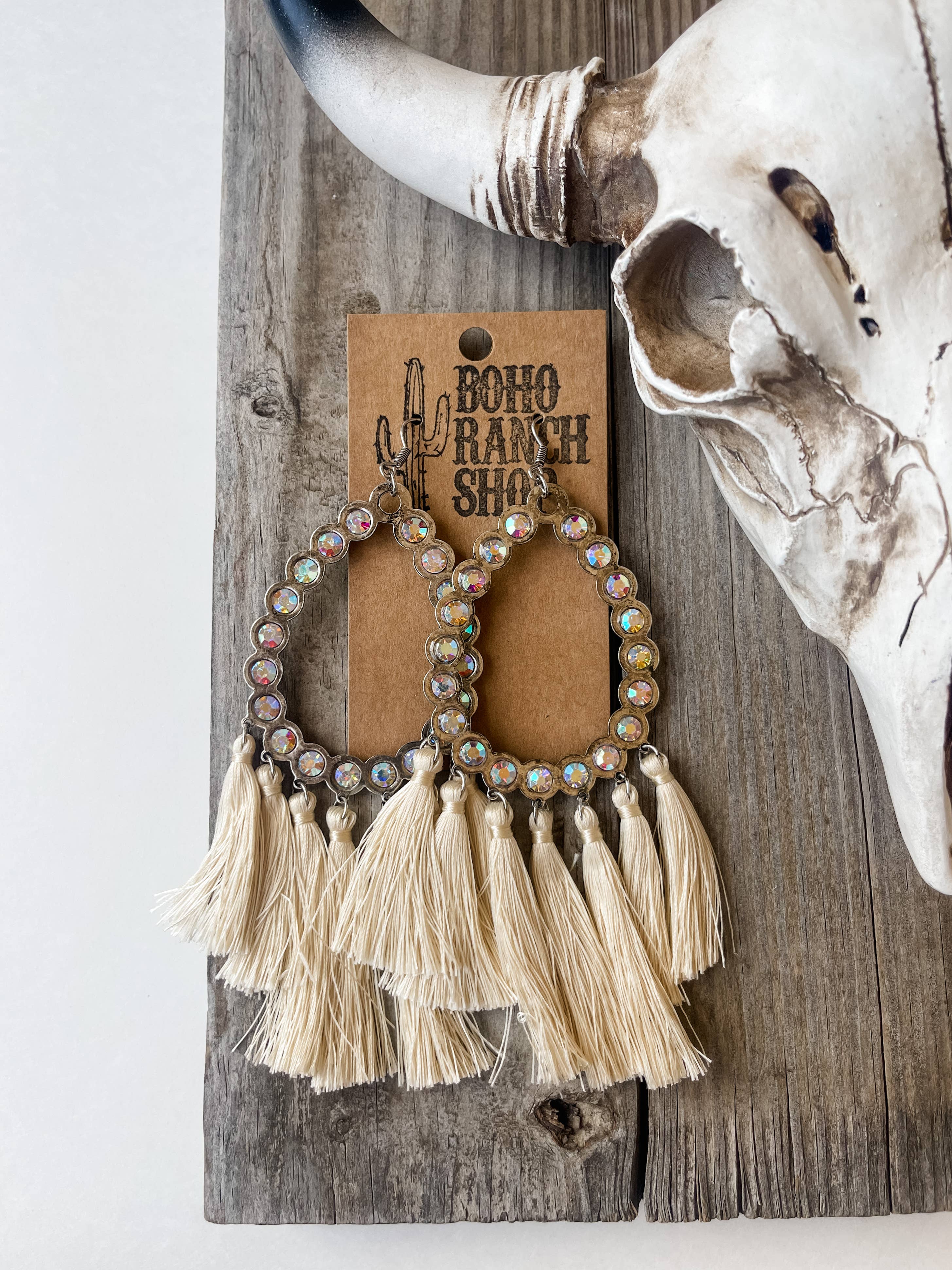 Boho Ranch Shop - Wholesale Tassel Earrings - Western Rhinestone Teardrop Tassel Earrings - LARGE2