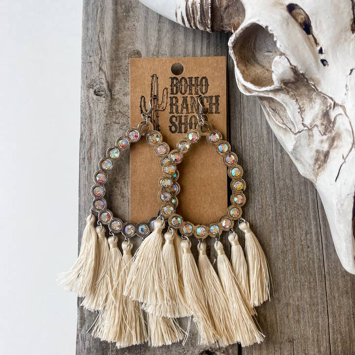 Boho Ranch Shop - Wholesale Tassel Earrings - Western Rhinestone Teardrop Tassel Earrings - LARGE2