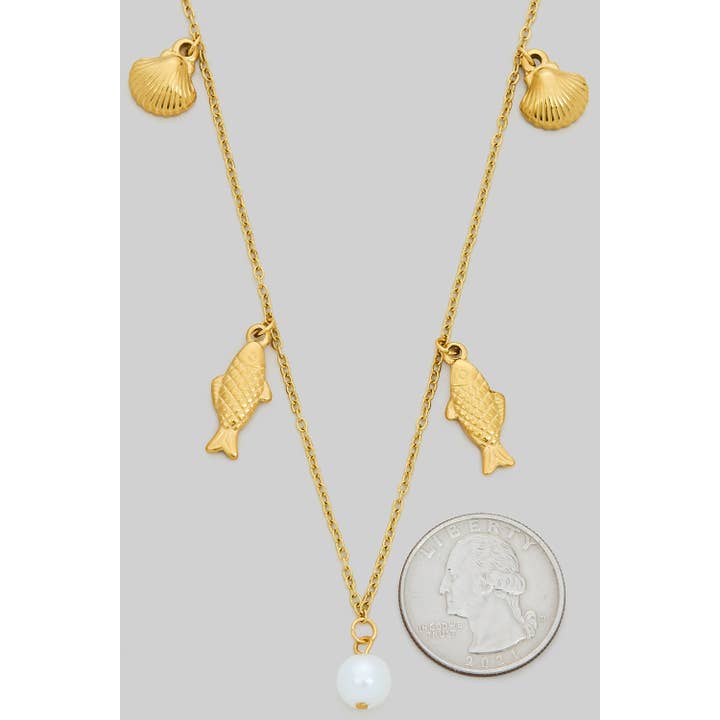 STAINLESS STEEL GOLD DIPPED SEA LIFE NECKLACE for wholesale by Girly