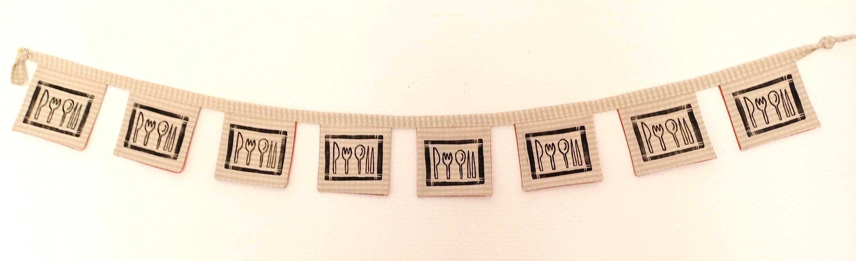 Larisanjou - Wholesale Bunting/Garland - Buen Provecho Bunting: Linoprint Textile Art - Foodie Decor2