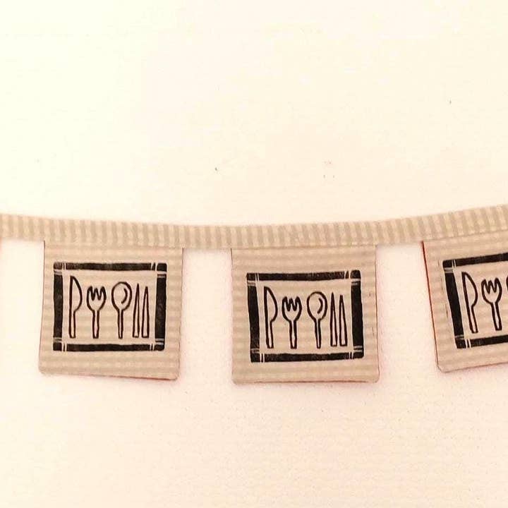 Larisanjou - Wholesale Bunting/Garland - Buen Provecho Bunting: Linoprint Textile Art - Foodie Decor2