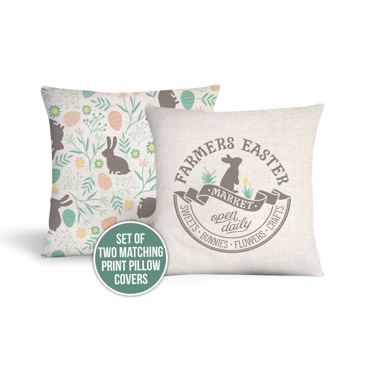 ZA Handmade Wholesale - Wholesale Throw Pillow Cover - Easter pillowcases pillow covers | Farmers Easter Market pillow cover and pattern design | linen set of 2 throw pillowcases | easter pillow decorative home décor