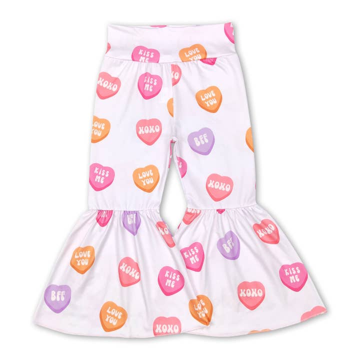 Plaid heart baby girls valentine's day bell bottom pants for wholesale by Yawoo Garments