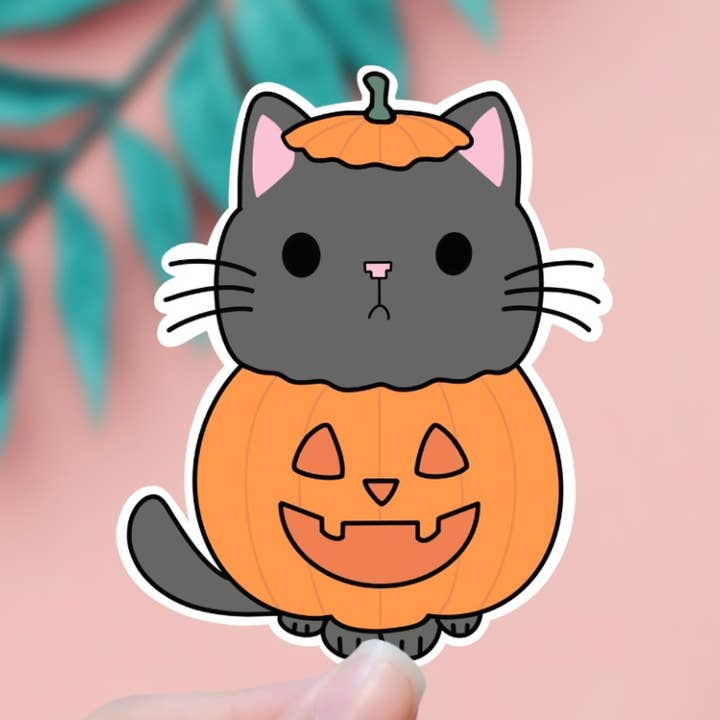 EnchantingSunshine - Wholesale Sticker - Pumpkin Cat Halloween Sticker0