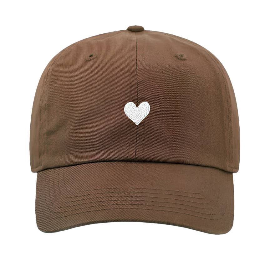 Atticus Poetry - Wholesale Baseball Cap - Women's - Mocha Cotton Dad Hat - Embroidered Heart Cap