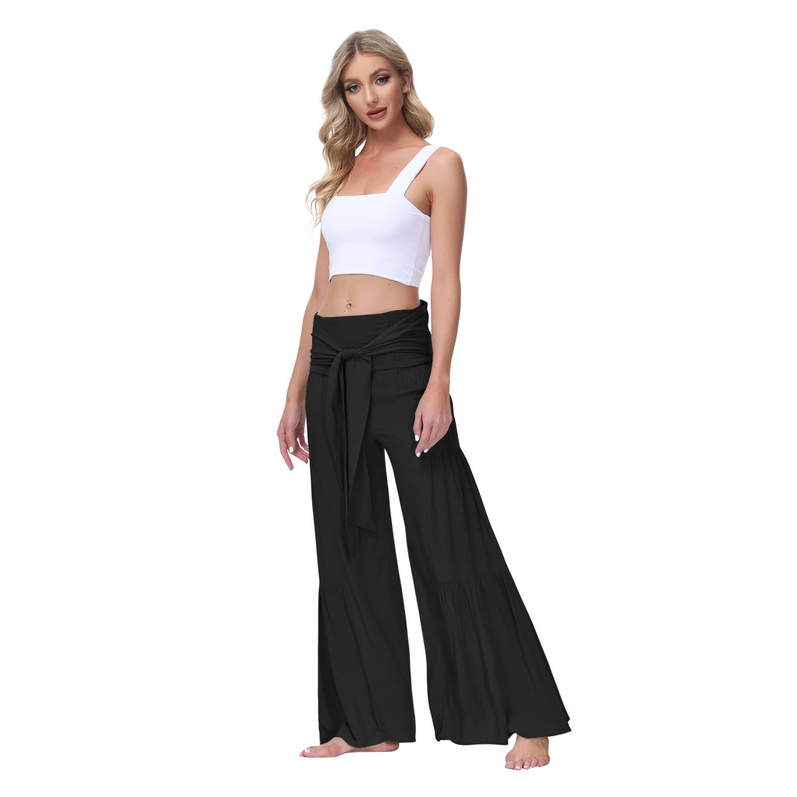 Lily Clothing - Wholesale Pants - Women's - Loose tight straps pleated waists Wide-leg pants0