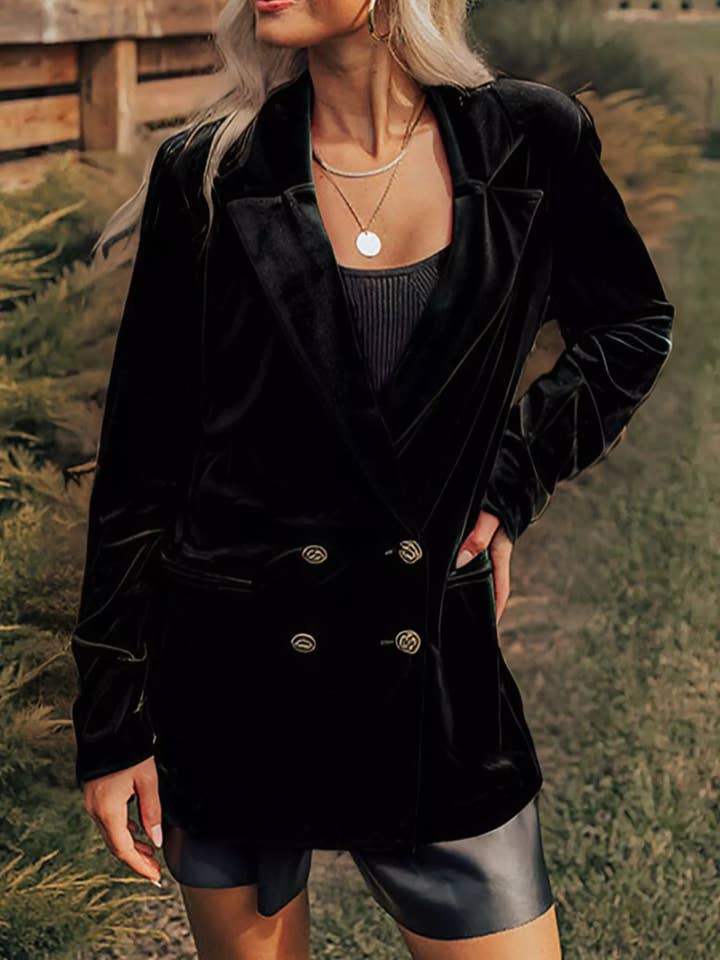 Blazer à col à revers en velours avec boutons pour la vente par React Activewear