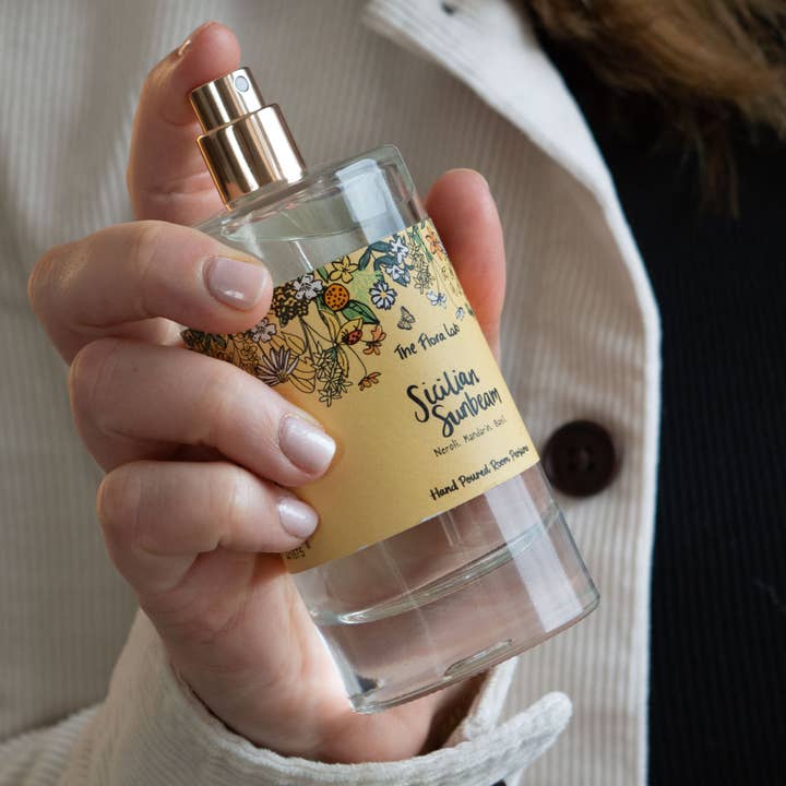 Sicilian Sunbeam Room Perfume | Citrus Luxury Room Spray for wholesale by The Flora Lab | Hand Poured Natural-Wax Candles