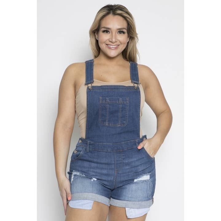 KURZER DENIM-OVERALL IN ÜBERGRÖSSE für den Großhandel von Curve Market
