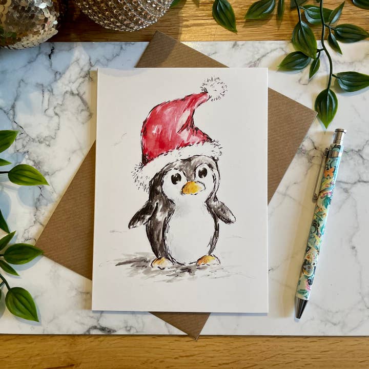 Penguin Santa Hat - Christmas Card for wholesale by Crafty Tinks