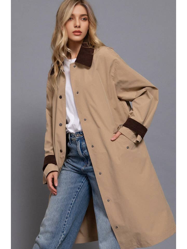 42POPS - Wholesale Coat - Women's - ....0910 Contrast Collar Long Trench Coat SI-287590