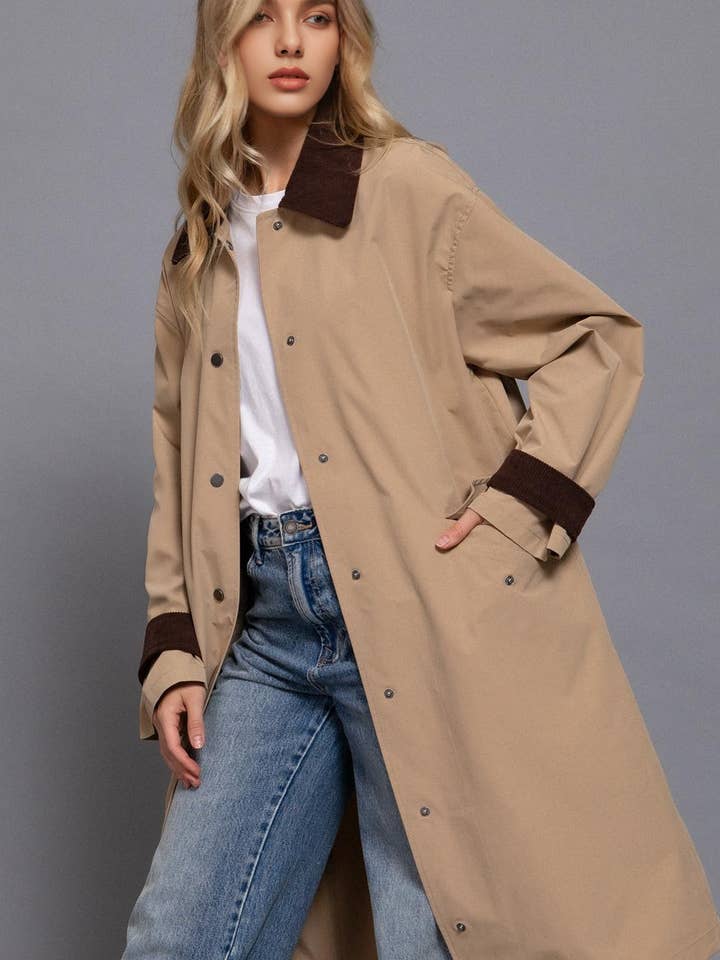 ....0910 Contrast Collar Long Trench Coat SI-28759 for wholesale by 42POPS