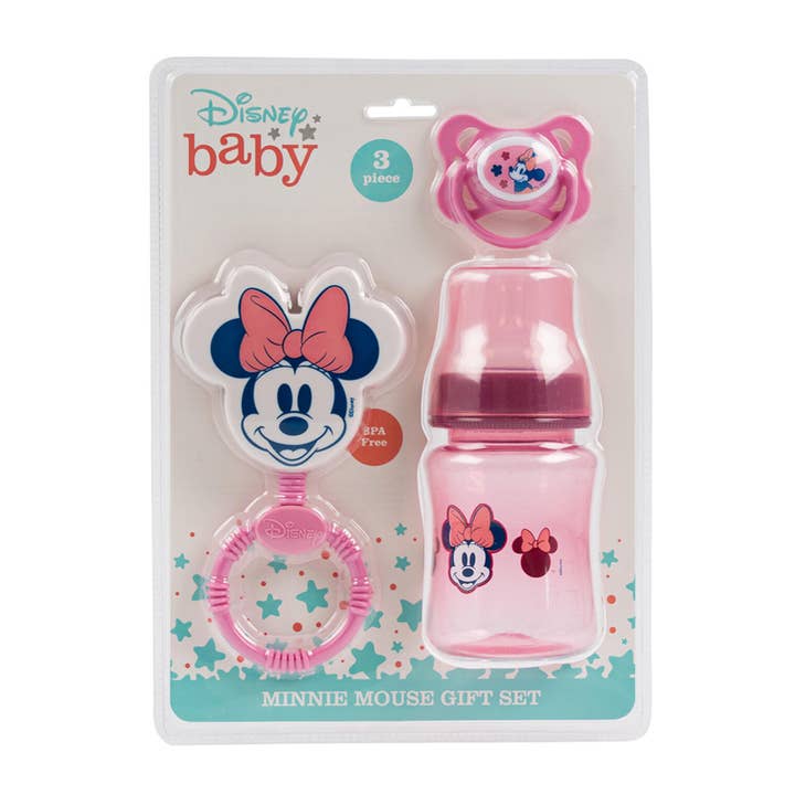 Deluxe Import Trading - Wholesale Baby Bottle - Minnie Mouse 3pc Rattle Bottle Pacifier Baby Set
