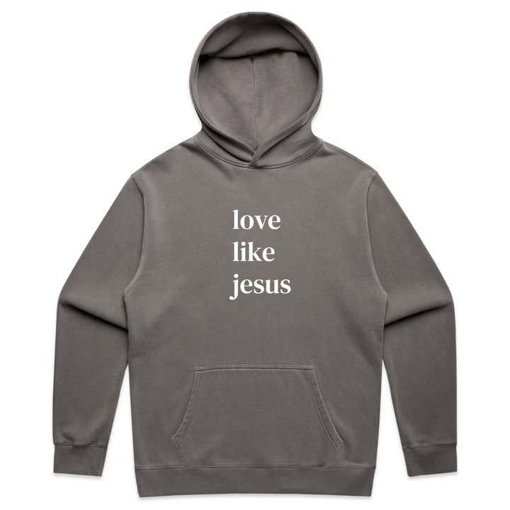 Graphique chrétien minimaliste "Aime comme Jésus" avec message inspiré par la foi – Sweat à capuche délavé pour la vente par OSME