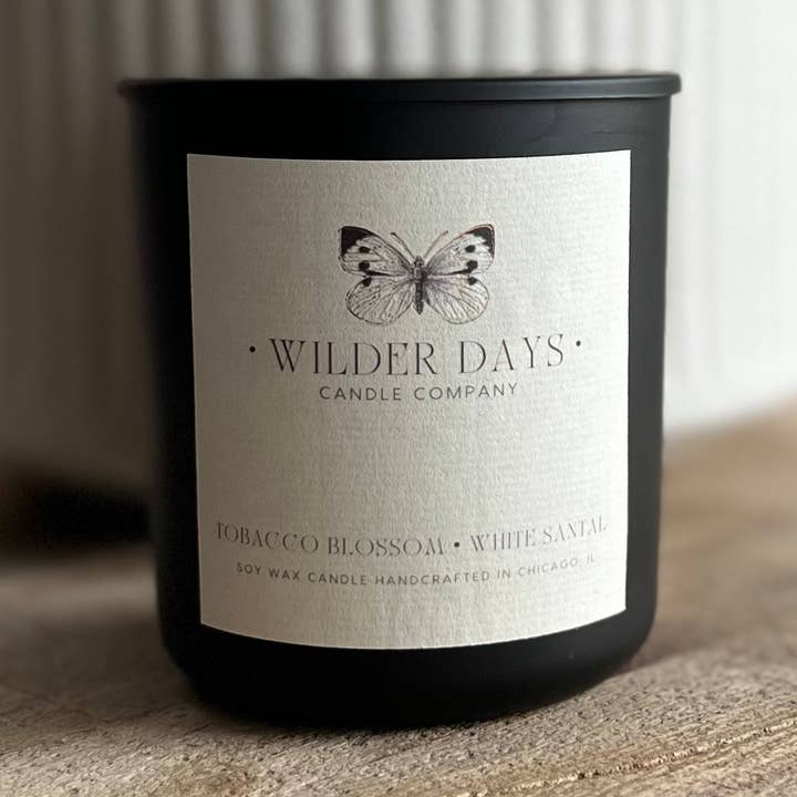 Tobacco Blossom & White Santal X Wood Wick Soy Candle for wholesale by Wilder Days Candle Company