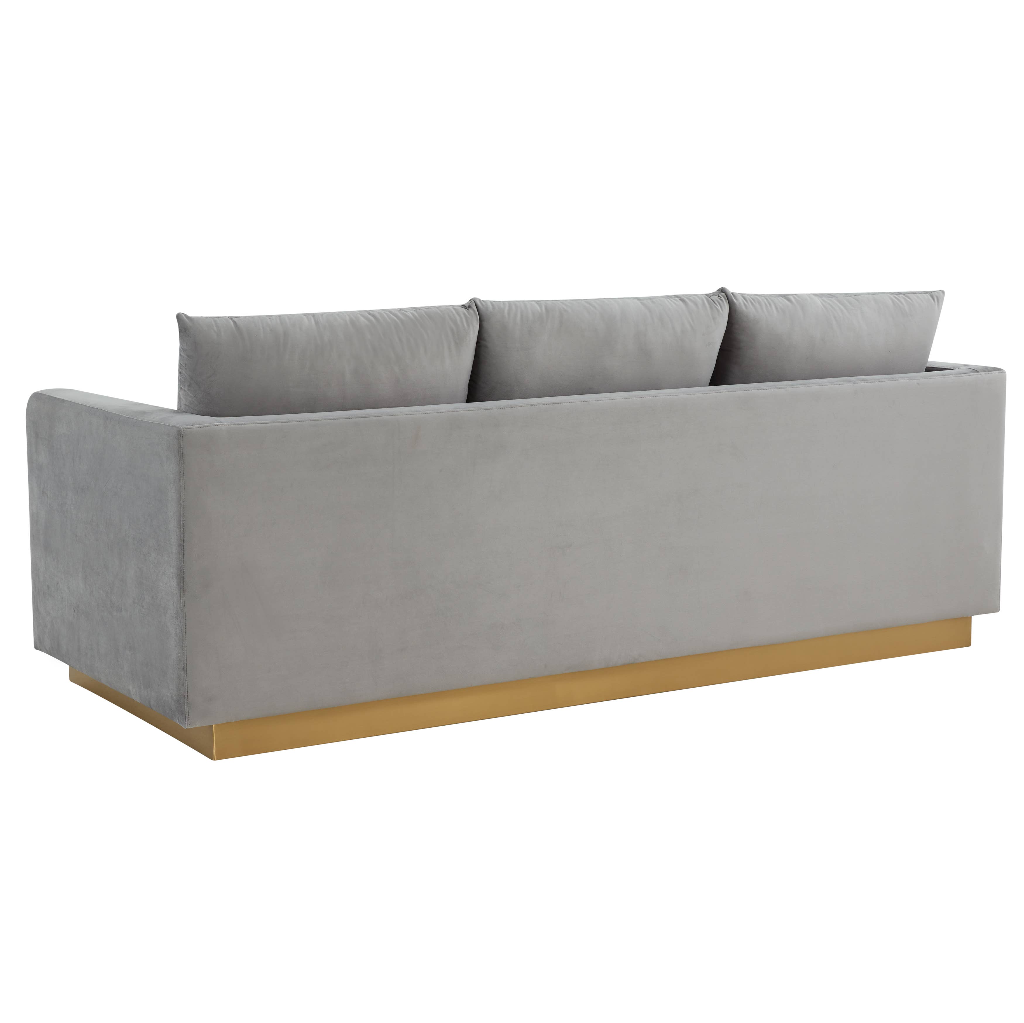 LeisureMod - Wholesale Sofa - Nervo 3-Seater Velvet/Leather Full Sofa with Gold Steel Base8