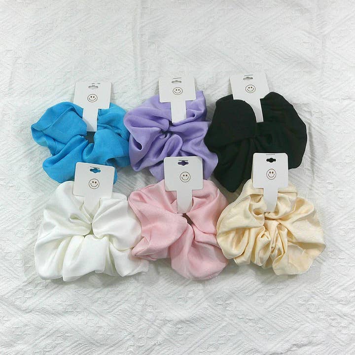 ASSORTED Mixed Colors Satin Large Scrunchies SC4227-4 (12PC) for wholesale on Faire0
