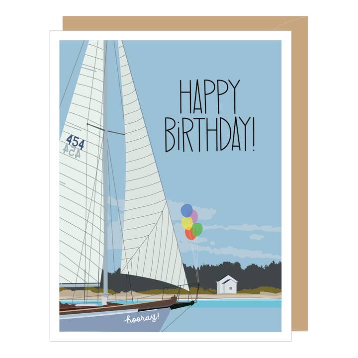 Zeilboot met ballonnen Verjaardagskaart voor wholesale door Apartment 2 Cards