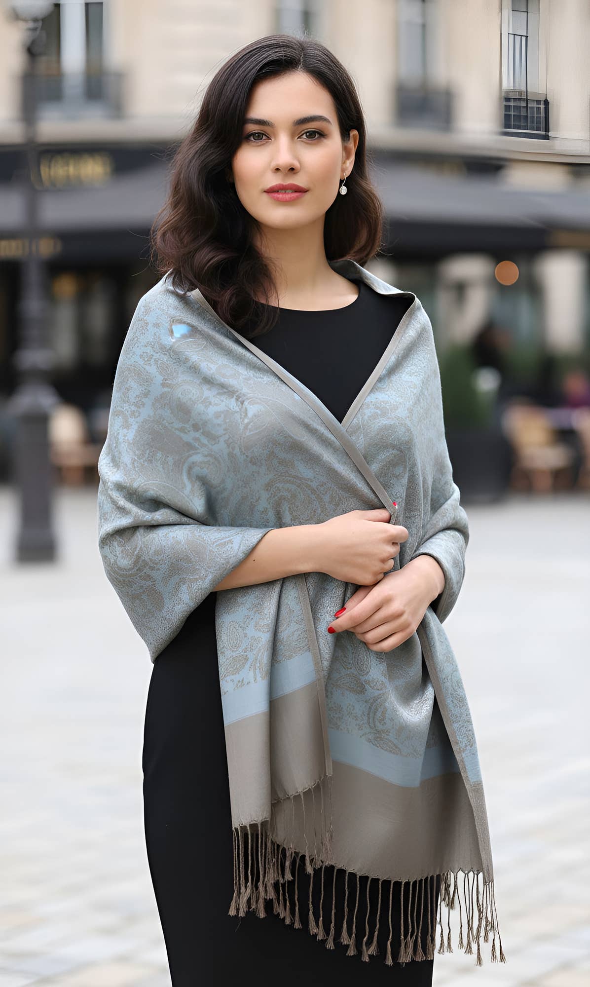 SERENITA – Großhandel Schal – Damen – Jacquard Paisley Pashmina Schal Wendbarer Stola-Wickel17