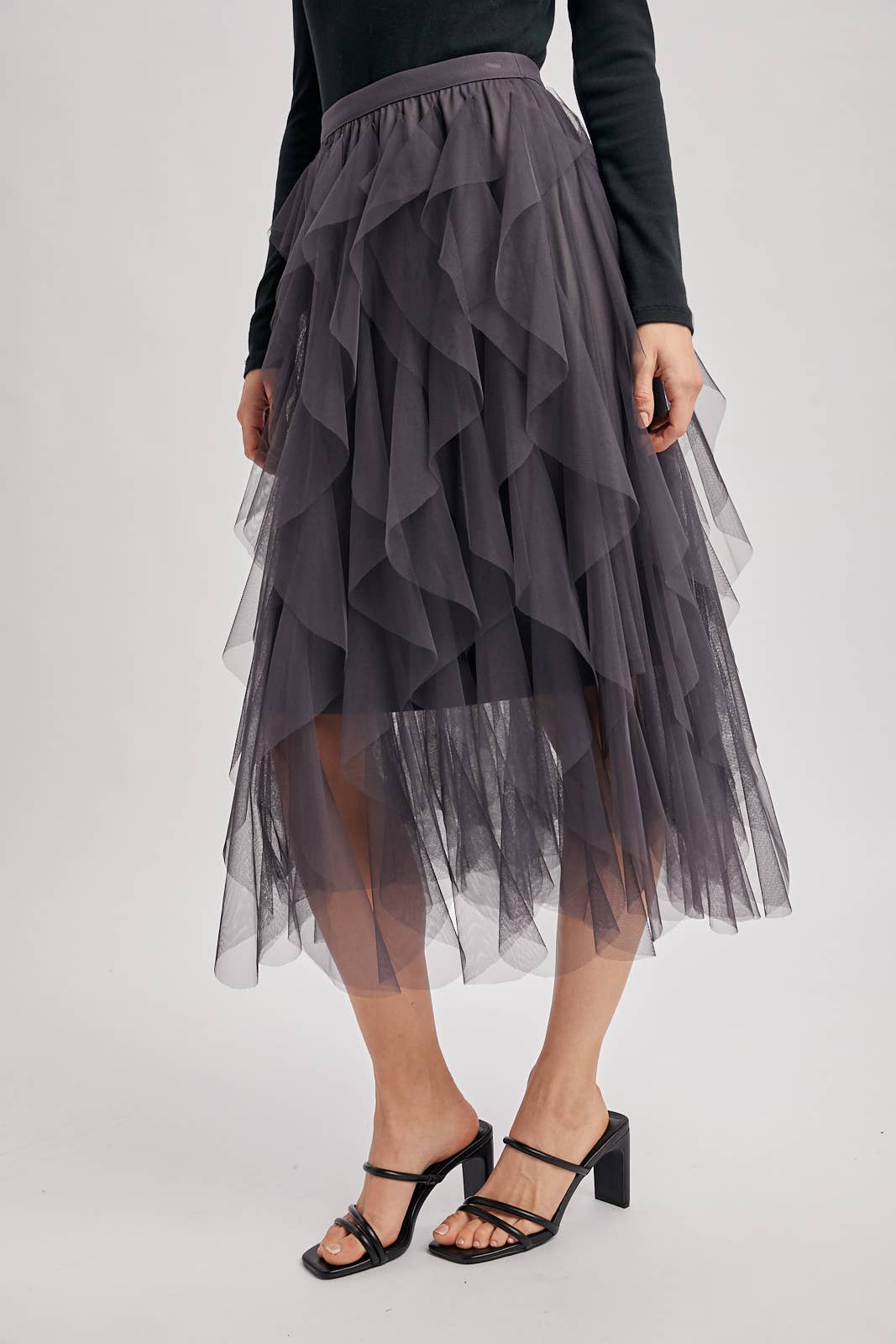 Bluivy - Wholesale Skirt - Women's - SPRIAL RUFFLED TULLE MIDI SKIRT3