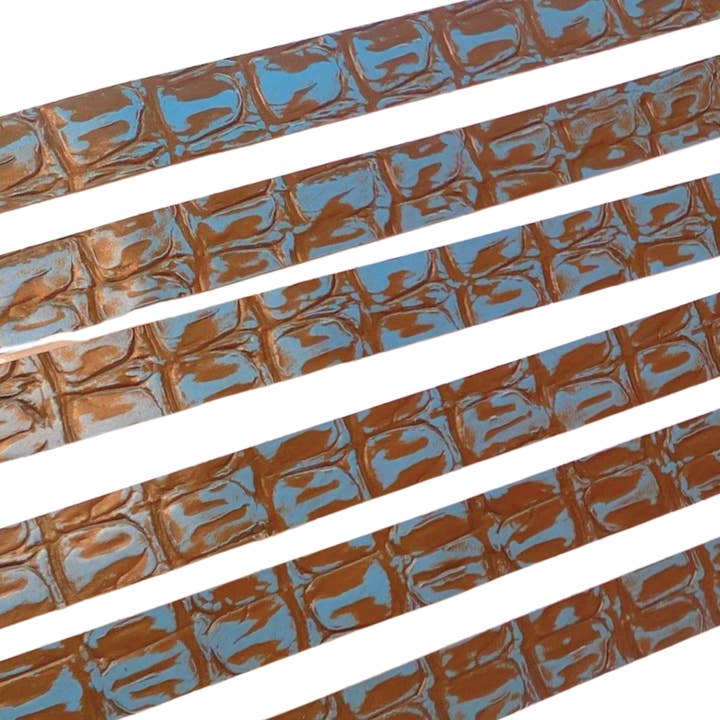 Turquoise & Brown Crocodile Embossed Leather Hat Bands for wholesale by Hallolokx Trading