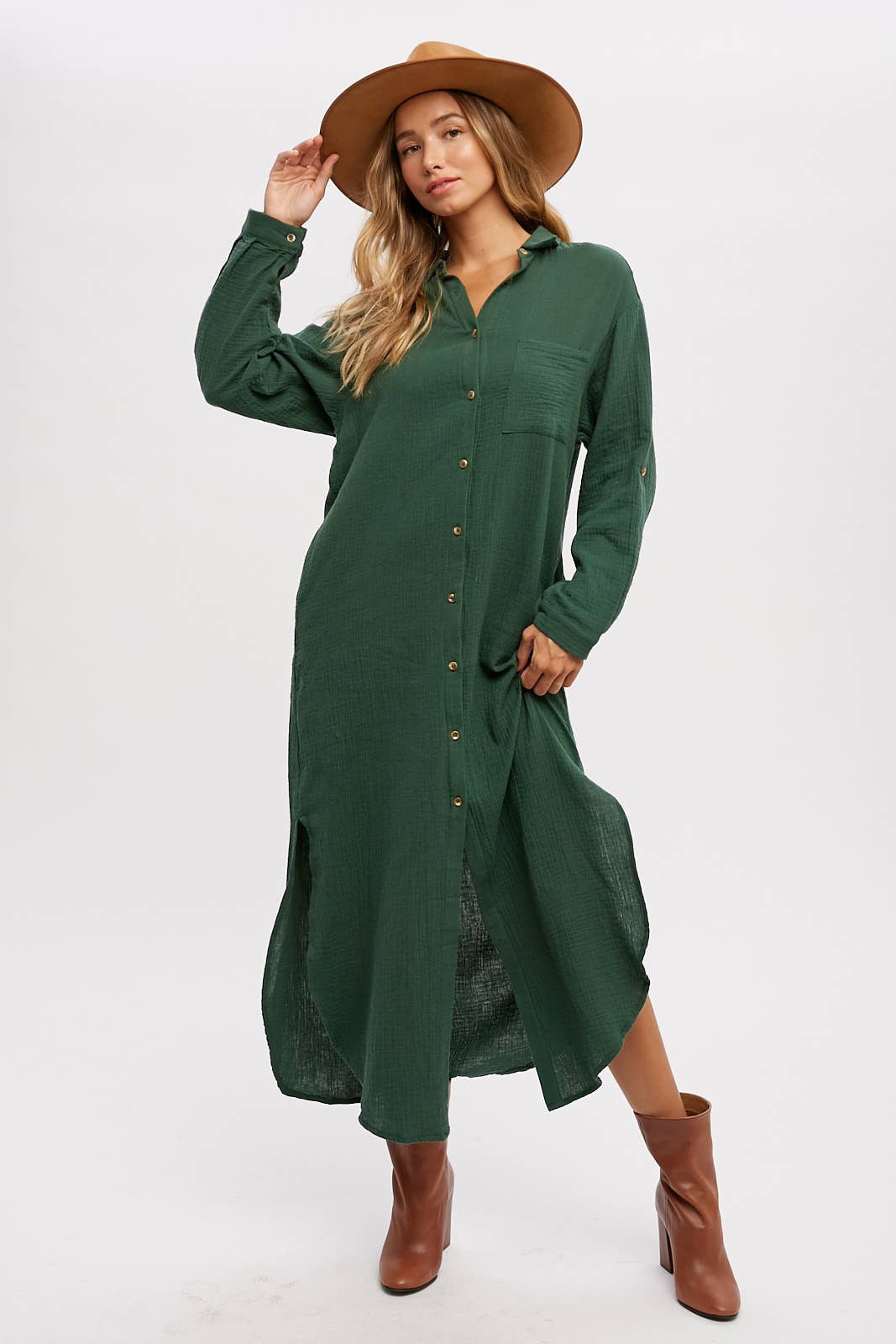 Bluivy - Wholesale Dress - Women's - BUTTON UP MAXI SHIRT DRESS WITH POCKET54
