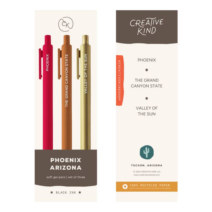 Creative Kind - Wholesale Pen - Phoenix Arizona Gel Pen Trio – Black Ink Gel Pens