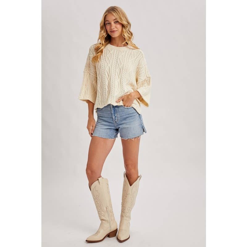 IVE - Wholesale Knit Sweater - Women's - Oversized Bell Sleeve Cable Knit Sweater3