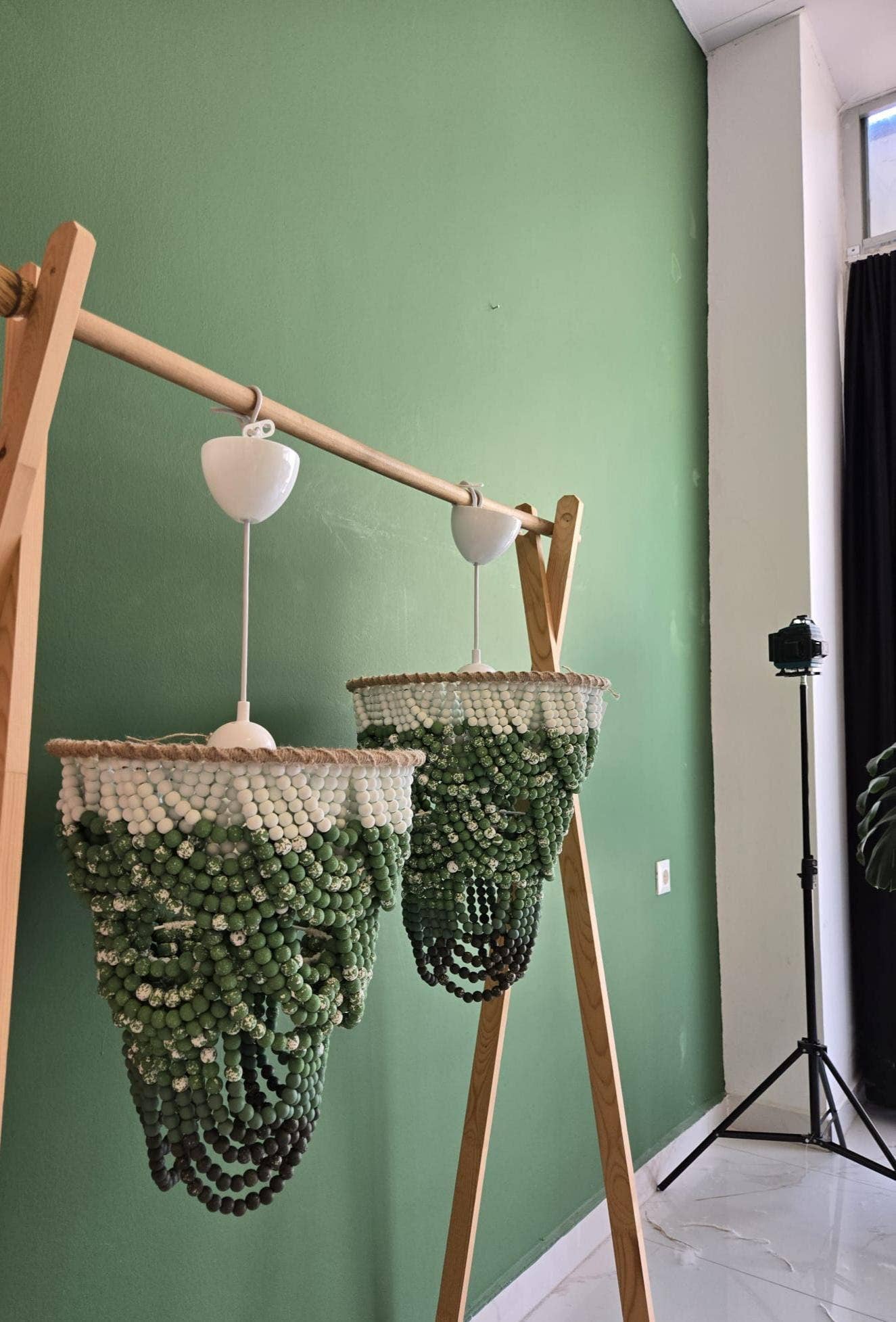 Joy's Arts - Wholesale Chandelier/Hanging Light - Green Ombre Beaded Chandelier: Handmade Boho Pendant Light7