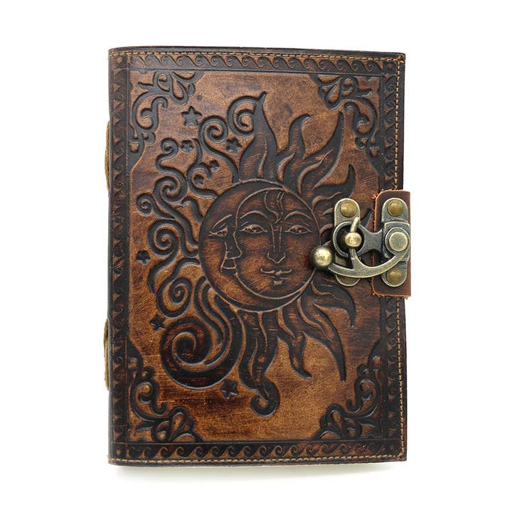 Embossed Celestial Blank Leather Journal (5 x 7 in.) for wholesale by Designs by Deekay Inc.